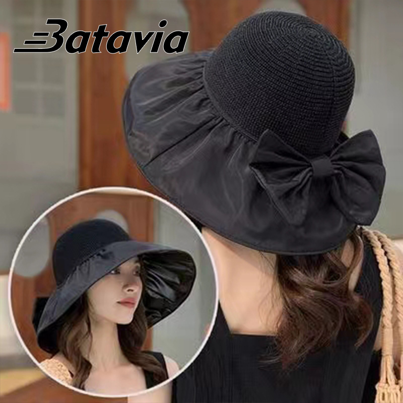 Batavia Penuh Besar Kosong Top Sun Hat Wanita Musim Panas UV Bersepeda Hitam Karet Jerami Topi Anti-Ultraviolet Matahari Topi Matahari topi Penutup Wajah T5