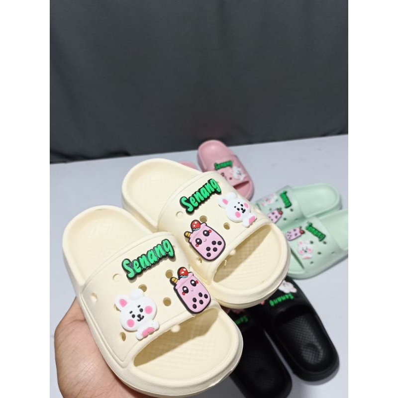 (COD) Sandal Selop Karet Anak HAPPY Variasi Mainan/ Sandal Selop Karakter anak Size 24-29