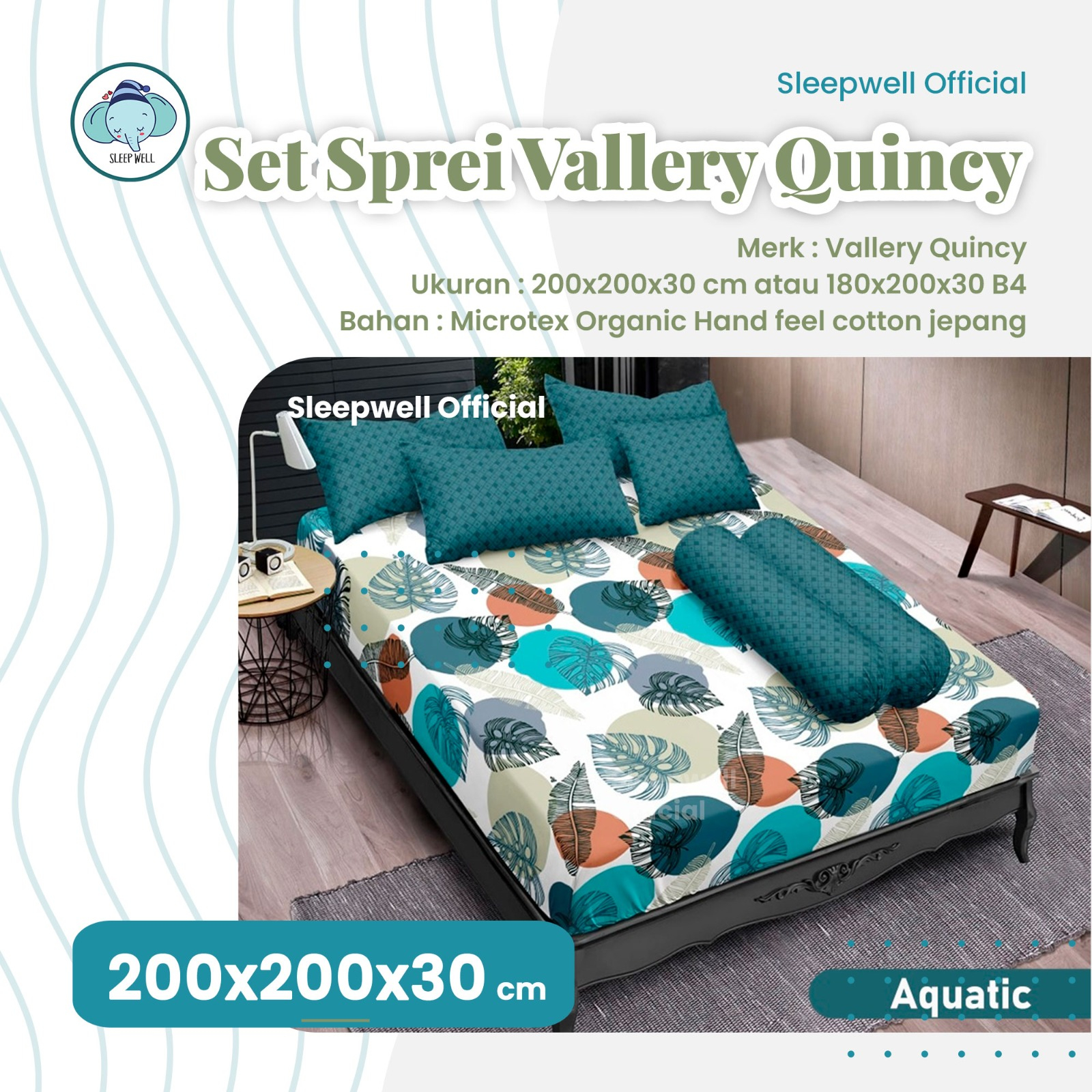 VALLERY Quincy Sprei 180x200 BANTAL 4 / 200x200 Tinggi 30 - Archie Aster Harper Picasso
