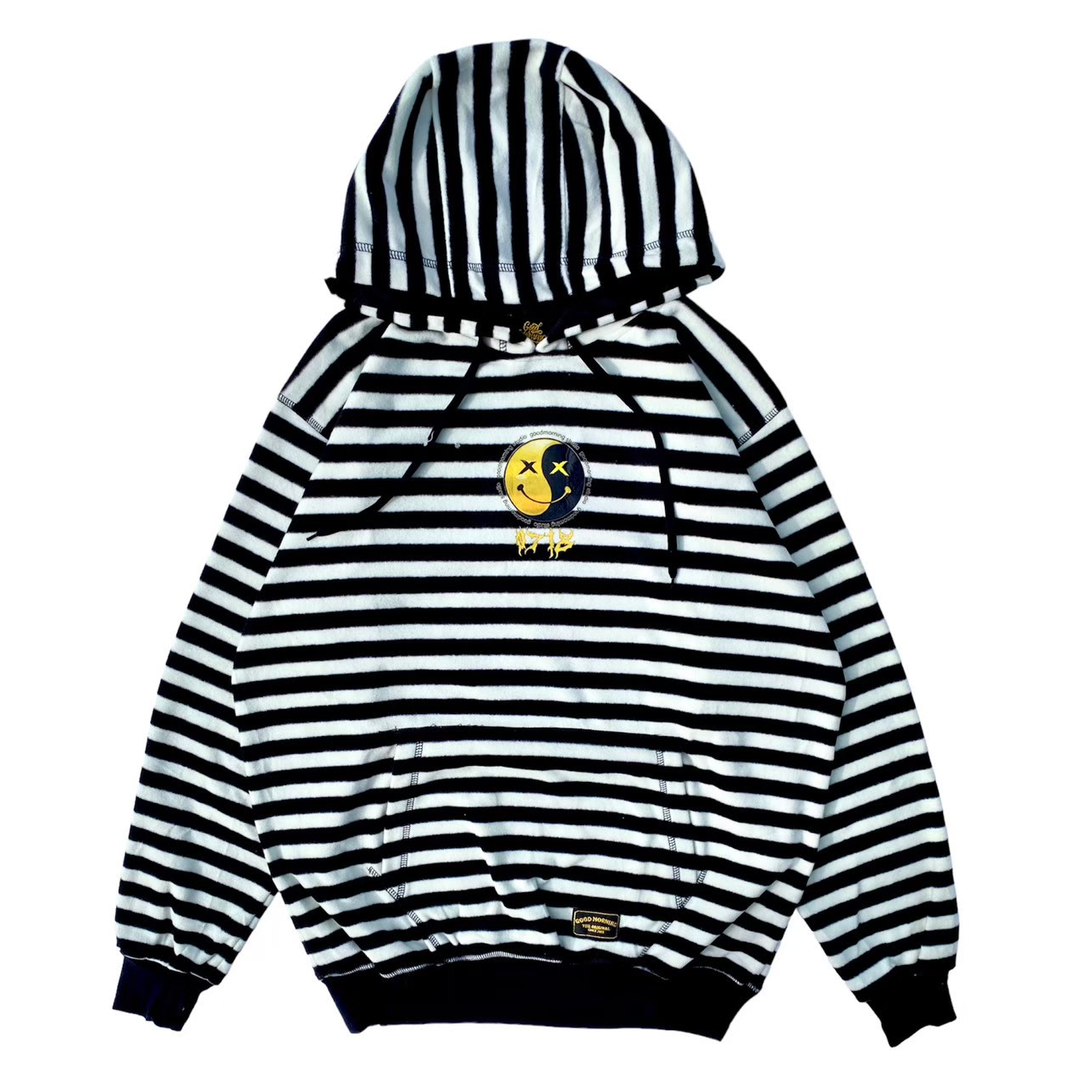 GOOD MORNING SWEATER HOODIE cowok Sweatshirt motif garis hitam putih artGM1028