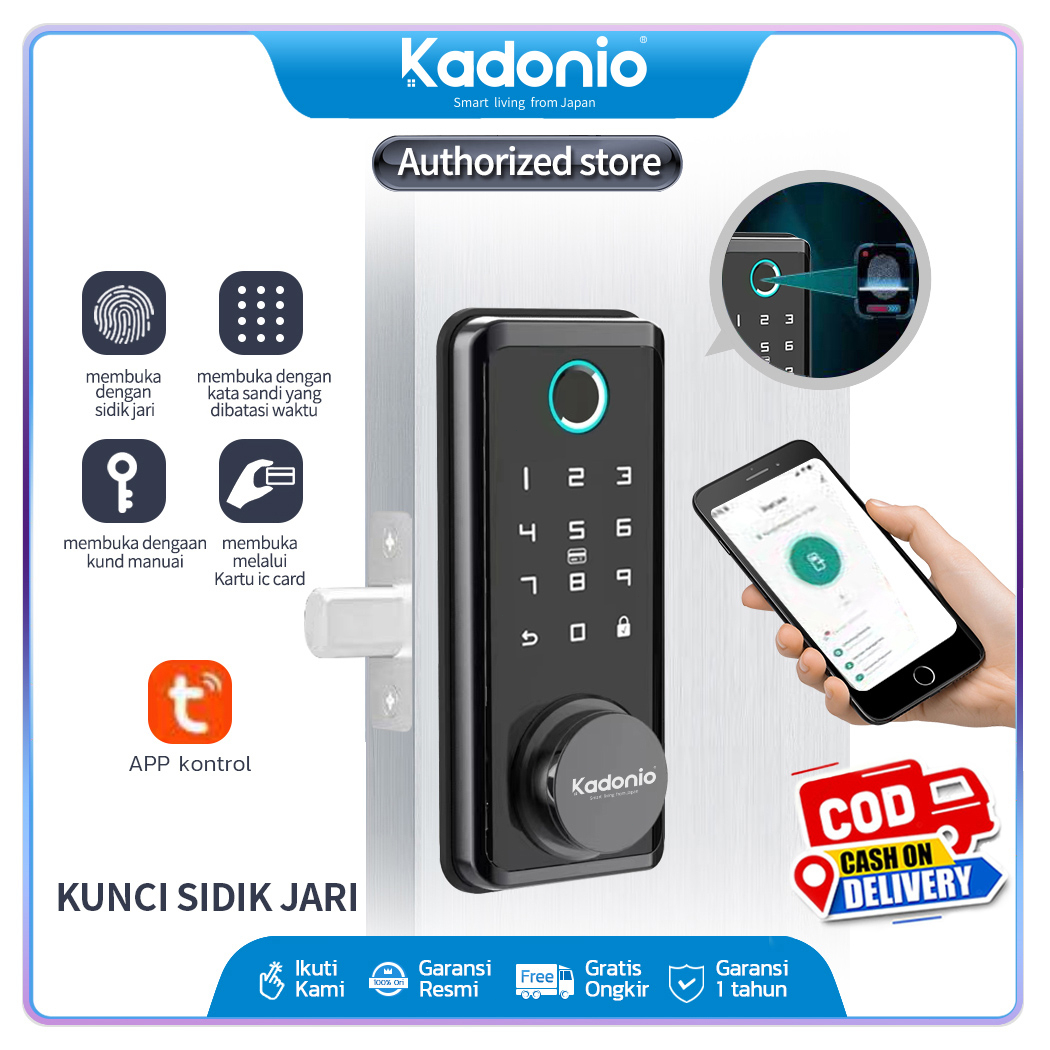 Kadonio Kunci pintu kunci pintar Digital lock TUYA Kontrol kunci pintu Sidik Jari Smart doorlock kunci pintu fingerprint