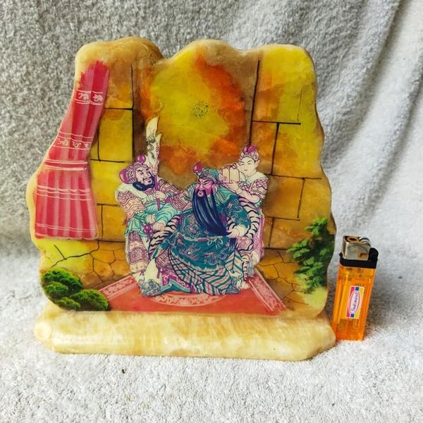 Pajangan meja onyx dengan lukisan kwan kong print