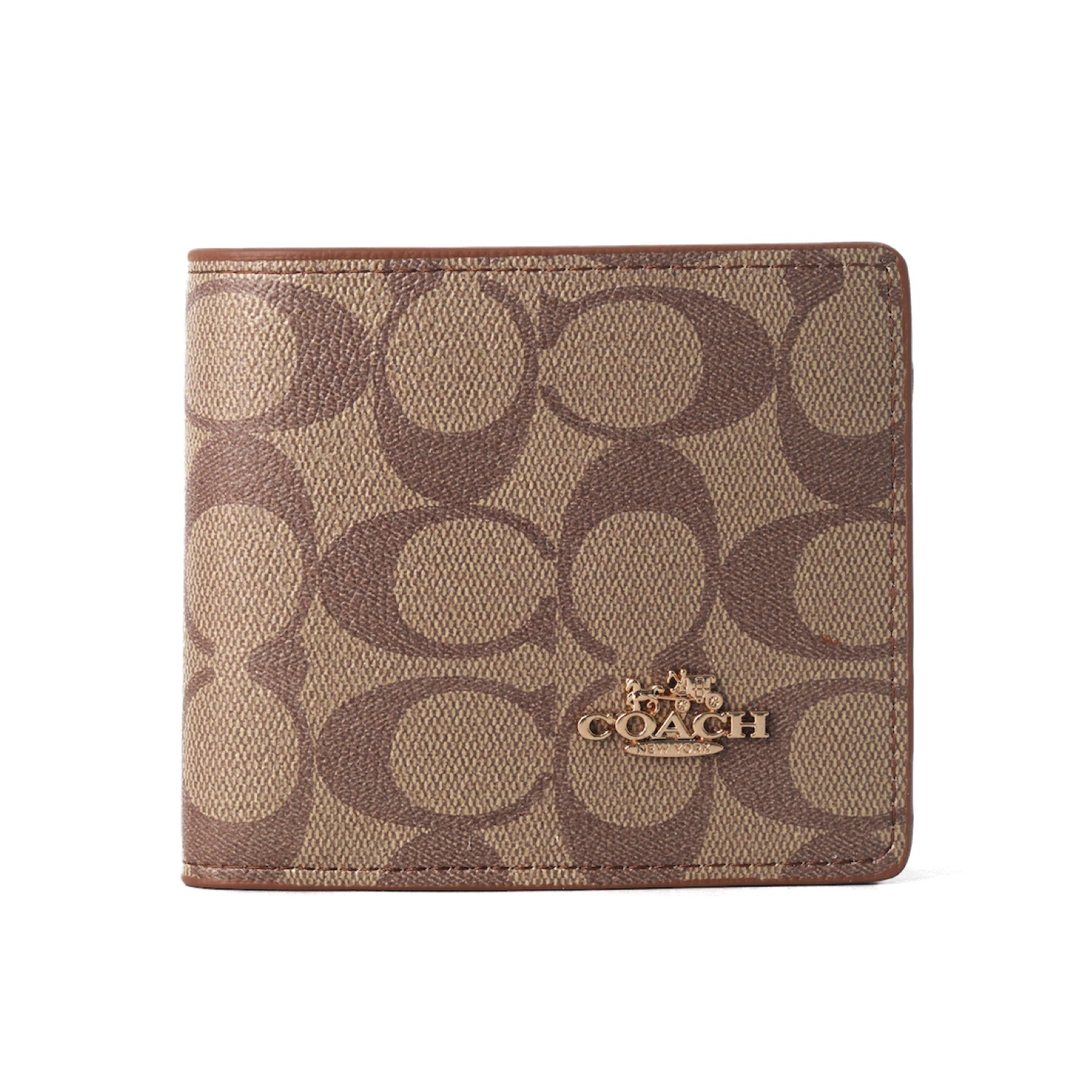 TOKOKOE - Dompet Pria Bahan Kulit Premium Import - Coach Logo Print Light Brown