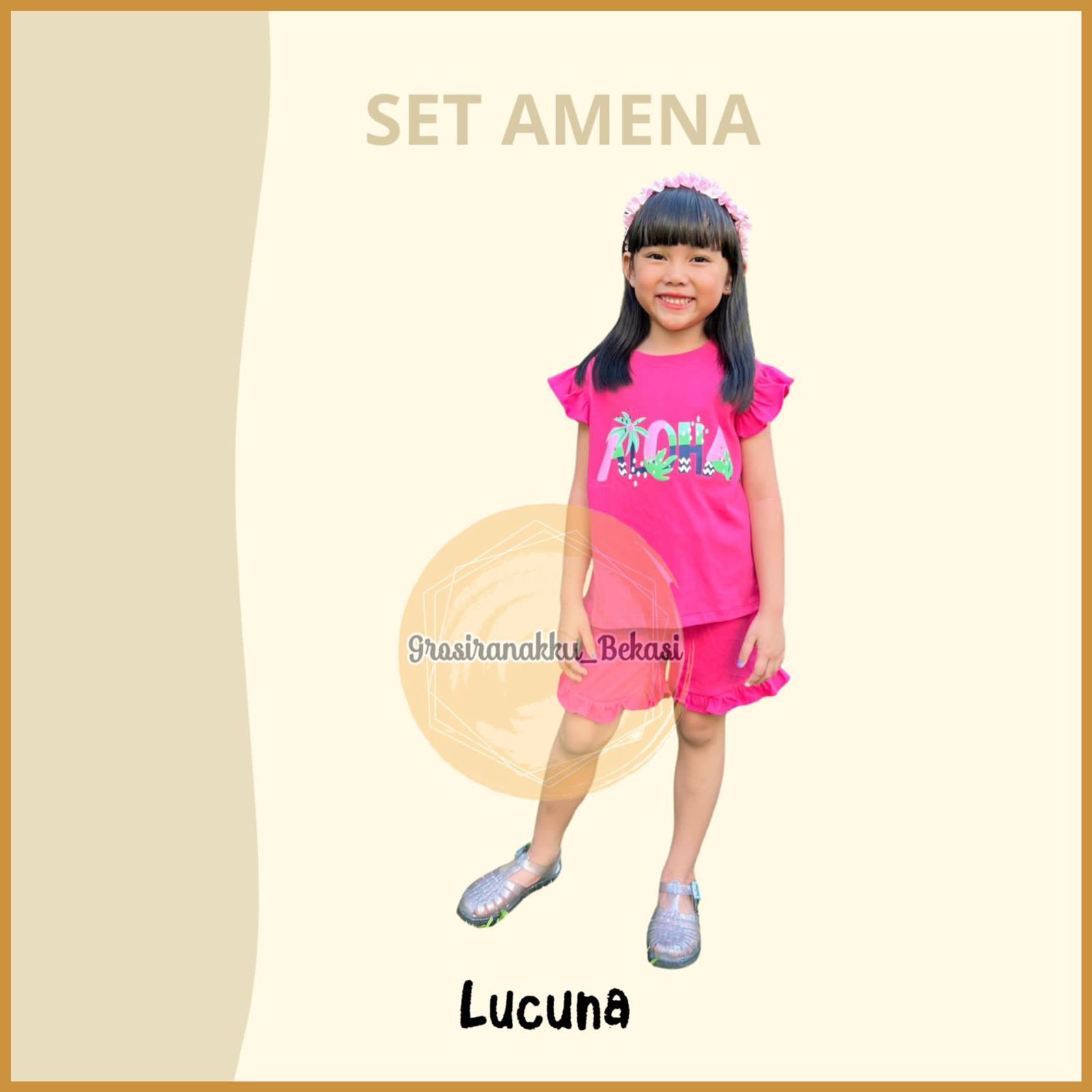 Setelan Anak Cewek Amena Lucuna Warna Fanta Size 1-5 Thn