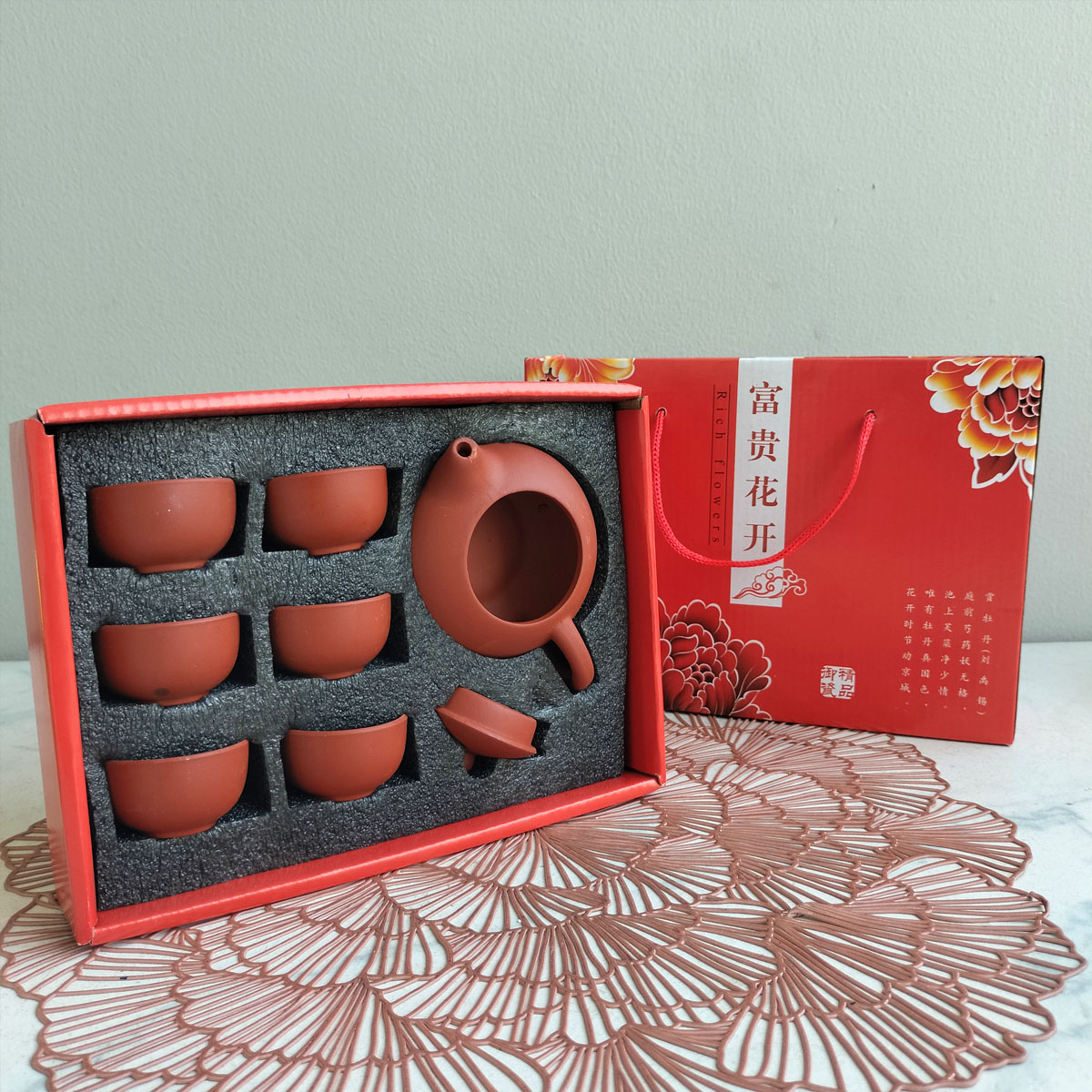 NEXXIO CHINESE TEAPOT SET CERAMIC 6CUP CANGKIR SET TEH CHINA TRAVEL SET TEKO CANGKIR TEH SET