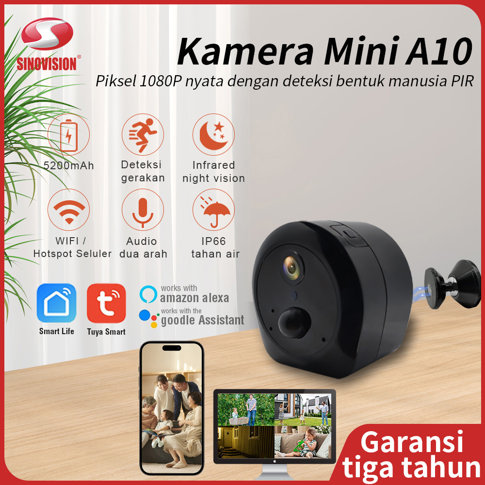 SINOVISION A10 Mini cctv real 1080P with PIR motion detection Voice two-way intercom Wireless Mini camera Tuya cctv