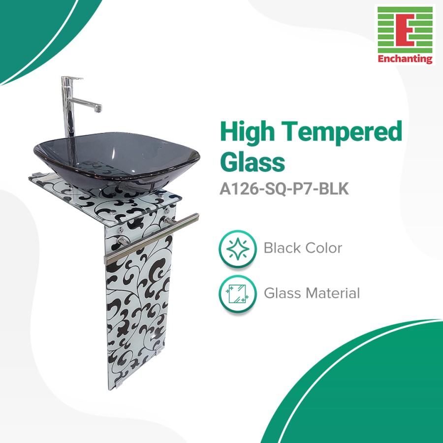 Wastafel Kaca Europe Enchanting High Tempered Glass A126-SQ-P7-BLK