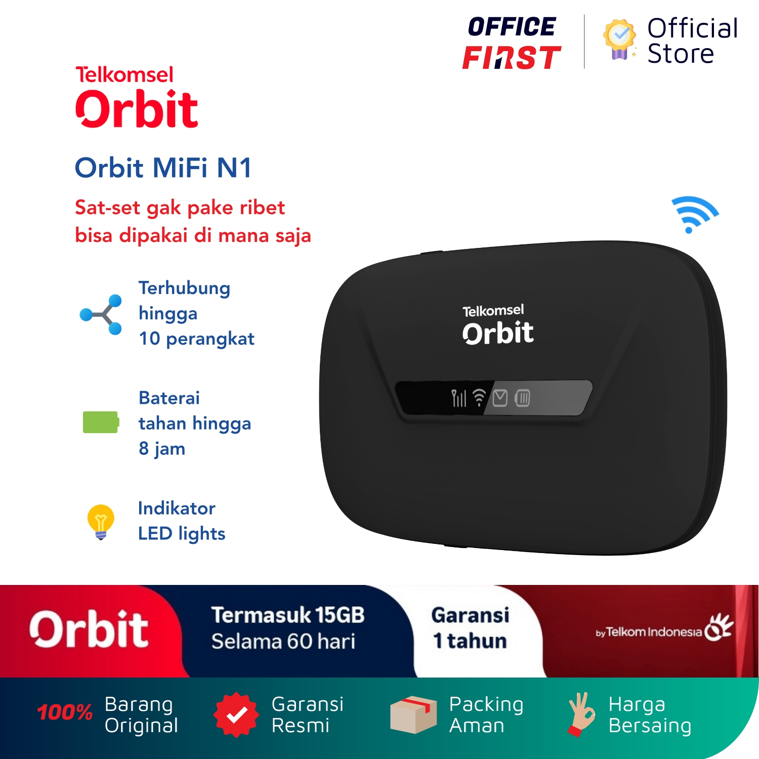 Telkomsel Orbit MiFi N1 Portable Modem WiFi 4G High Speed Bonus Data