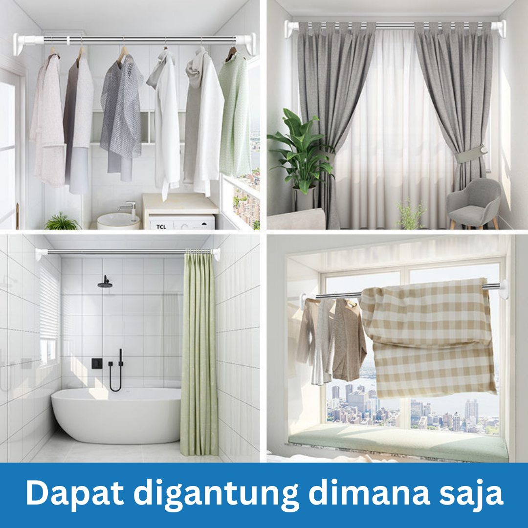 Tiang gantungan flexible tanpa paku/ tiang horden / tiang jemuran / tiang serbaguna kamar mandi toilet dapur jendela gordeng/ pipa gorden