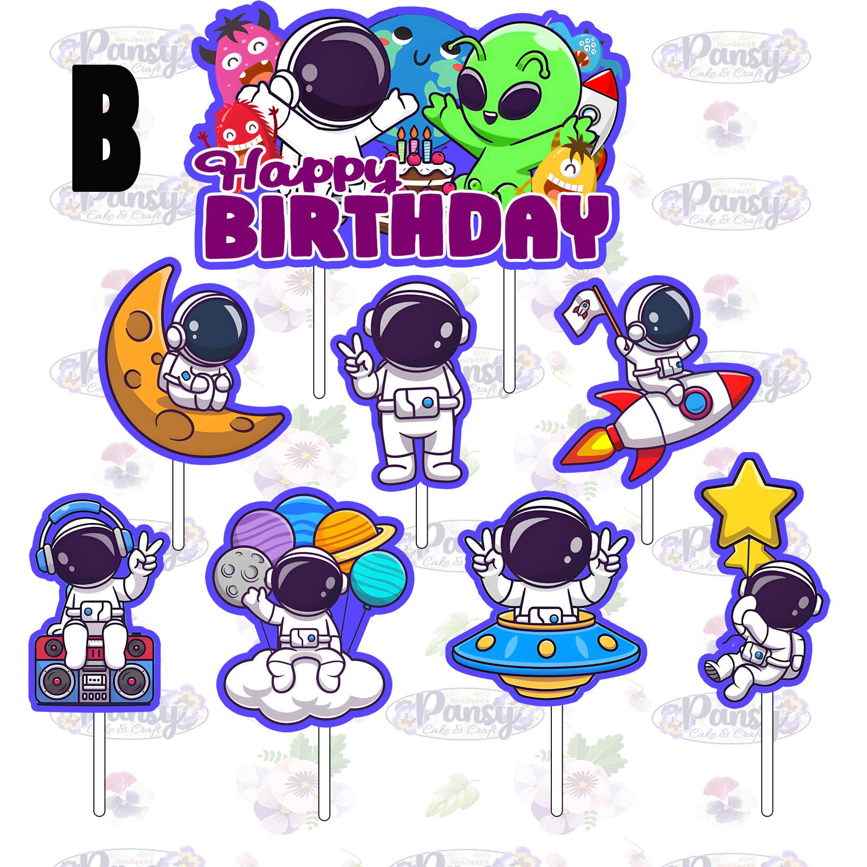 Cake topper Astronot + Banner Birthday EKONOMIS