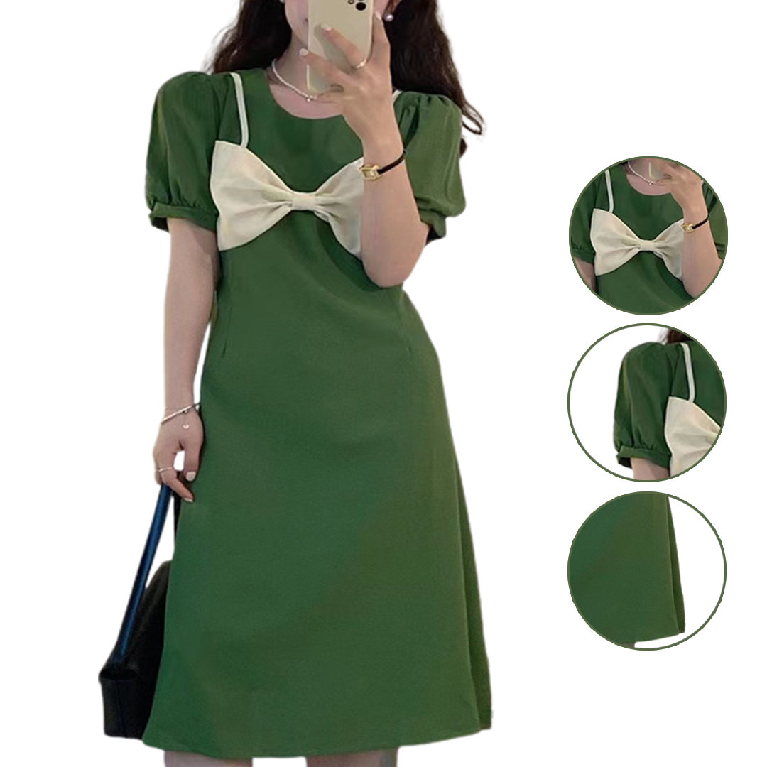 YS6126 Baju Wanita Dress Lengan Pendek Pita Korean Style - SOSOYO