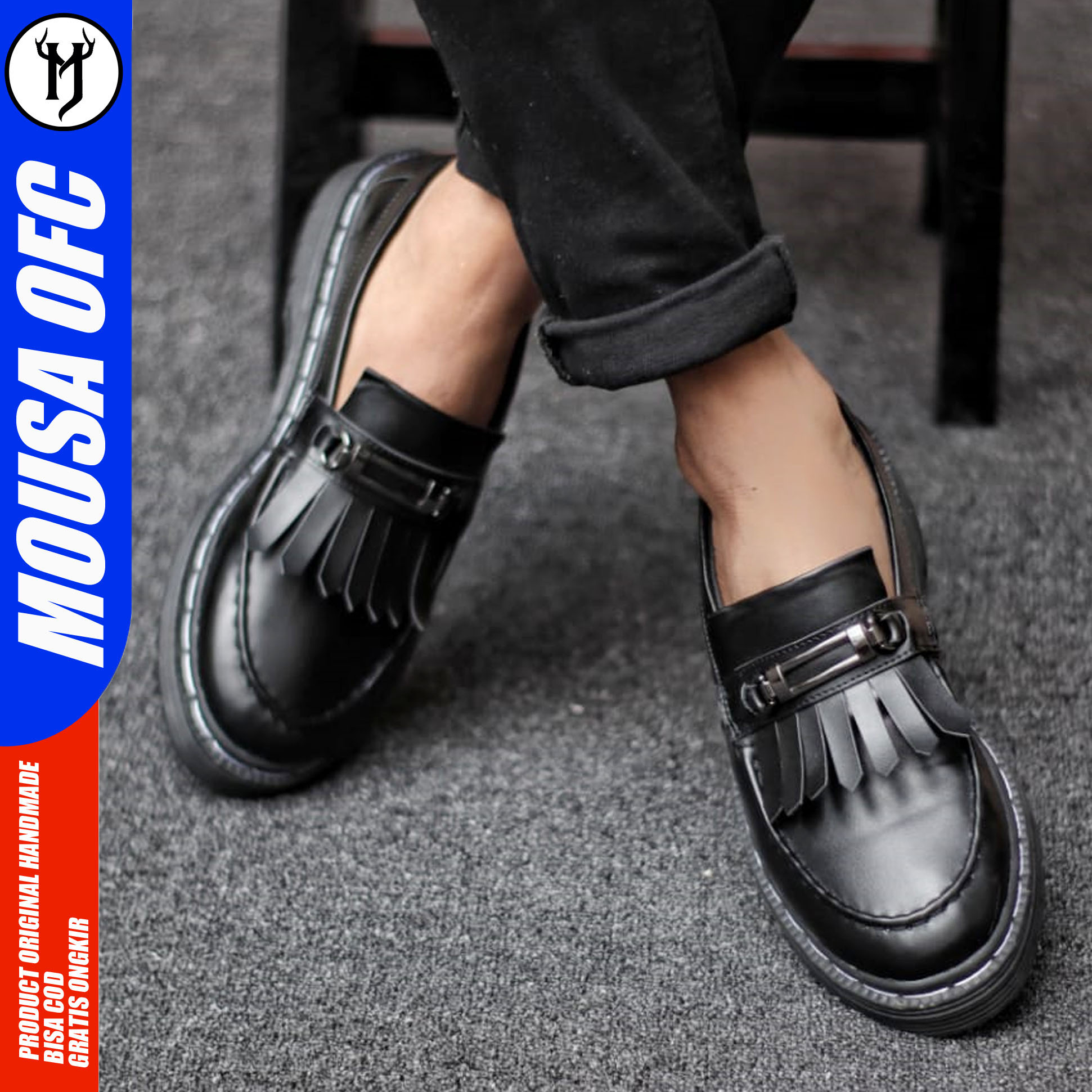 MOUSA Sepatu Pantofel Hitam Pria Formal Casual Kantor Kerja Zhong