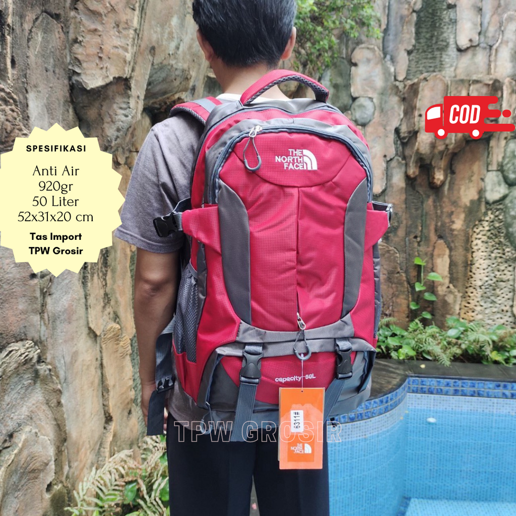 TAS GUNUNG THE NORTH FACE TNF RANSEL 50L PUNGGUNG CARRIER CAMPING MURAH TERKINI TERBARU TPW GROSIR 6