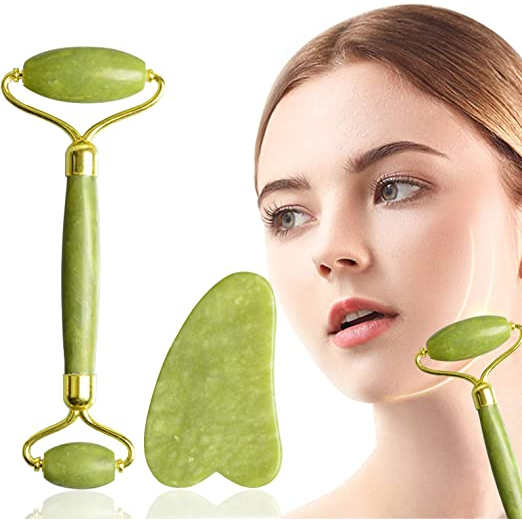 [COD] Face Massager Jade Roller Guasha 2in1 Alat Pijat Wajah - 1 SET