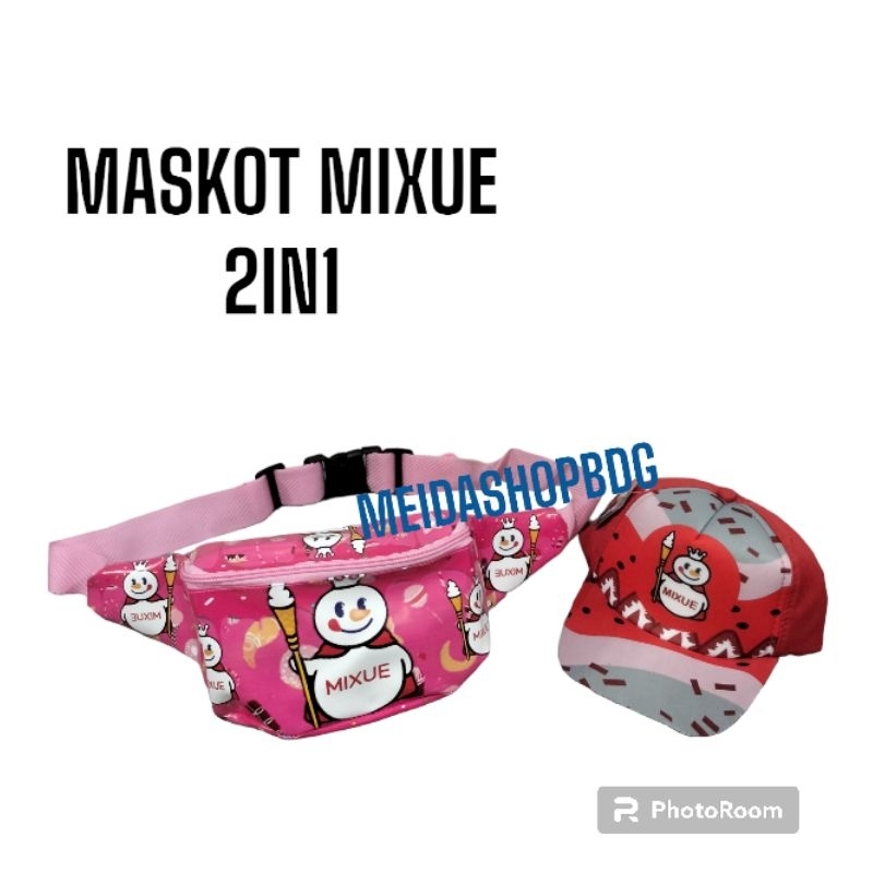 BISA COD Tas Slempang 2in1 Maskot Mixue Topi print