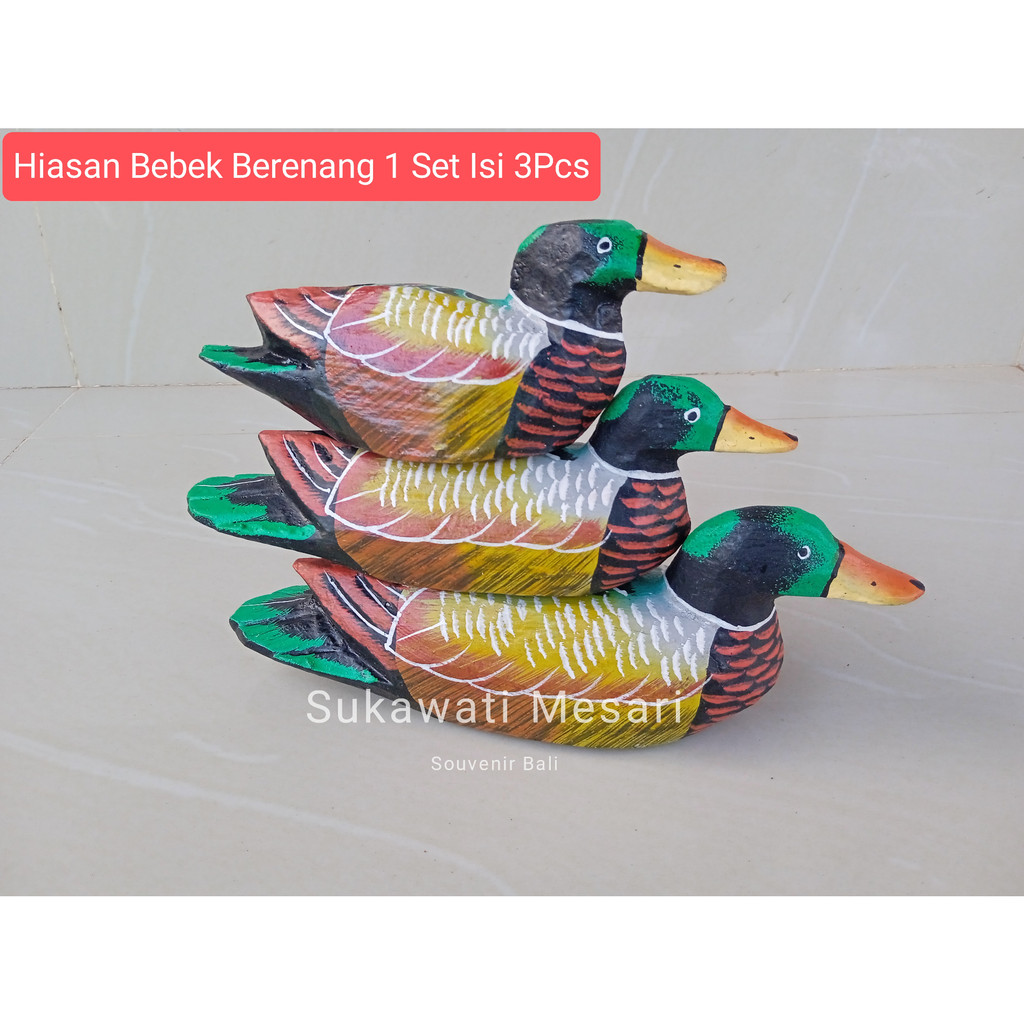 Dekorasi Hiasan Patung Bebek Berenang 1 Set Isi 3Pcs Kerajinan Kayu Handmade Bali