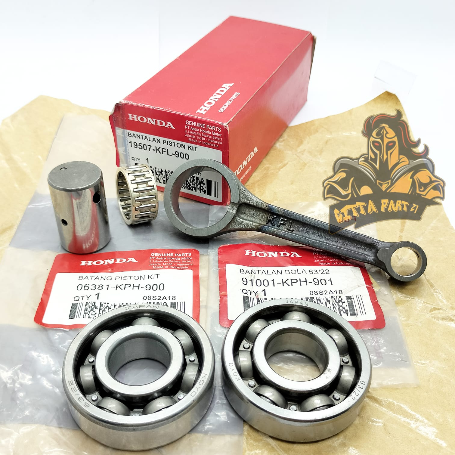 STANG SEHER SET PLUS BEARING KIRI KANAN 63/22 ASLI ORIGINAL HONDA KFL / KPH KUALITAS ASLI ORIGINAL HONDA AHM PRESISI TINGGGAL PASANG DAN DIJAMIN AWET KHARISMA KARISMA 125 SUPRA X 125 SETANG PISTON