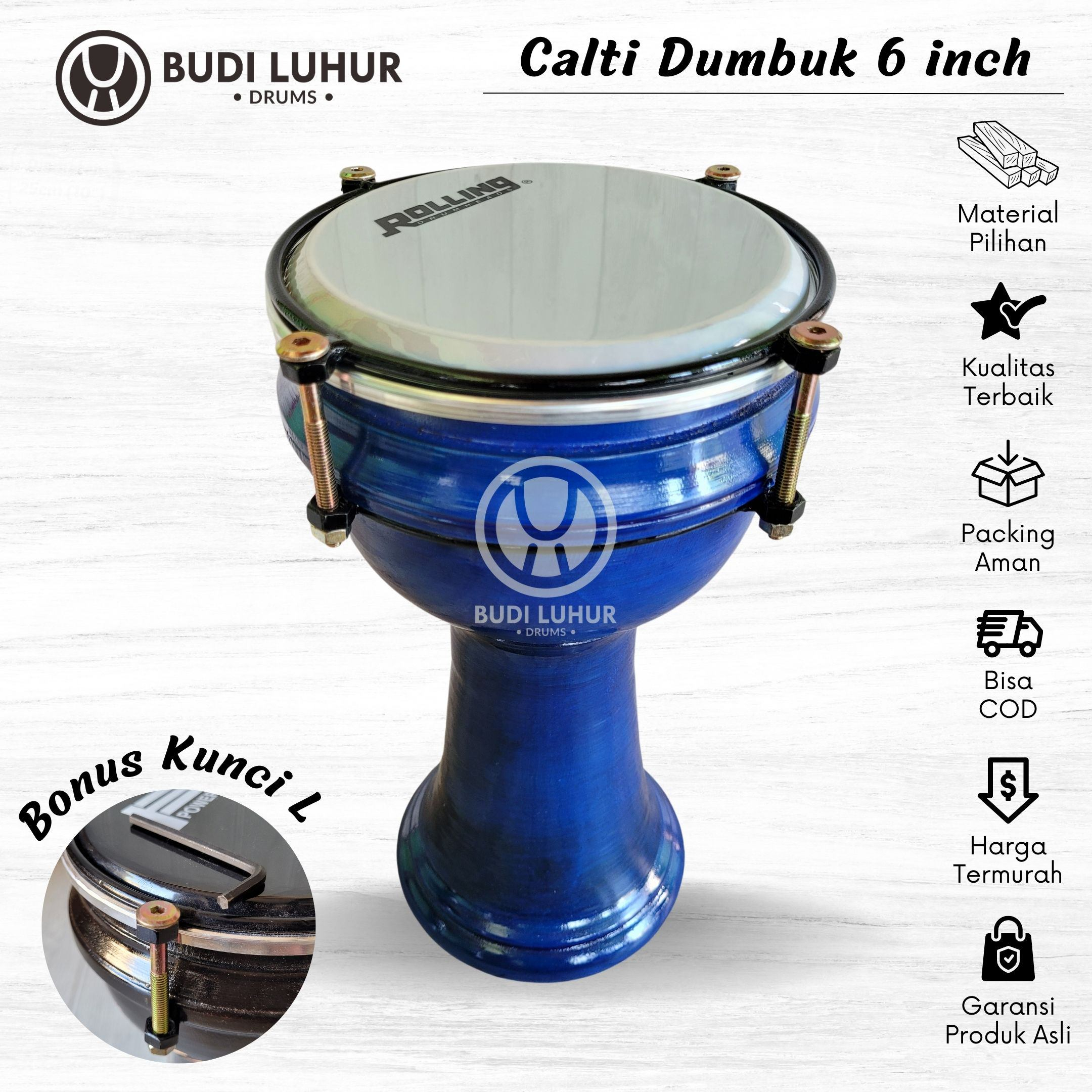 Calti Darbuka Dumbuk Murah Warna Biru Ukuran Anak 6 inch Kualitas Terbaik Bergaransi