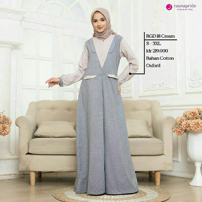 GAMIS KATUN WANITA RGD 18 GREY ORIGINAL RAUNA FASHION DRESS BAJU BUSANA MUSLIM BUSUI BAHAN COTTON TO