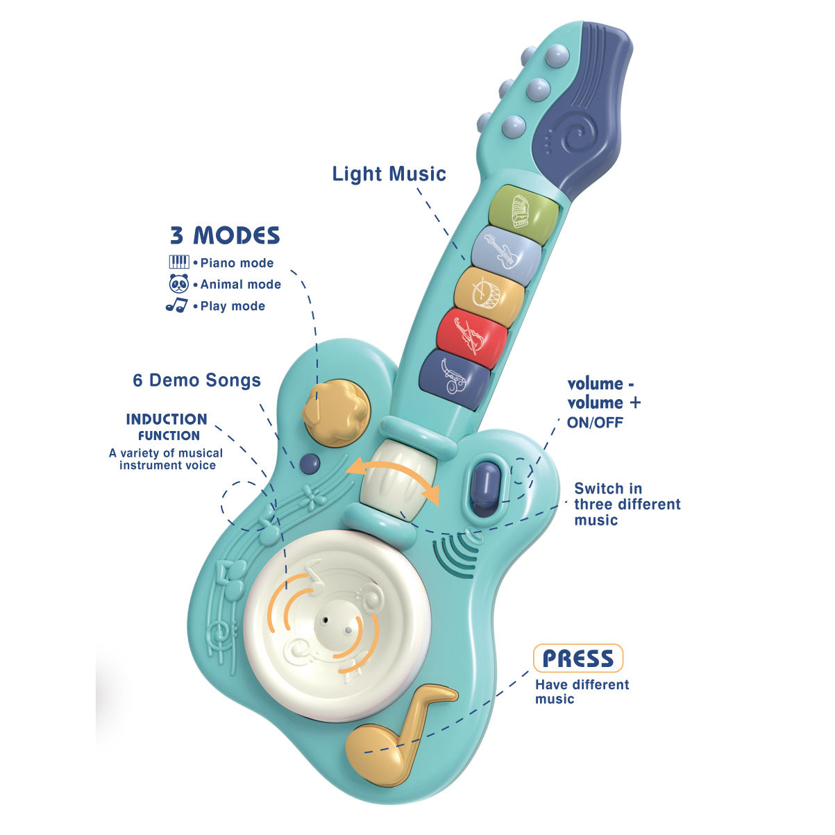 6+1 Functions Educational Toys Electronic Music Instruments Guitar Toys for Kids Baby