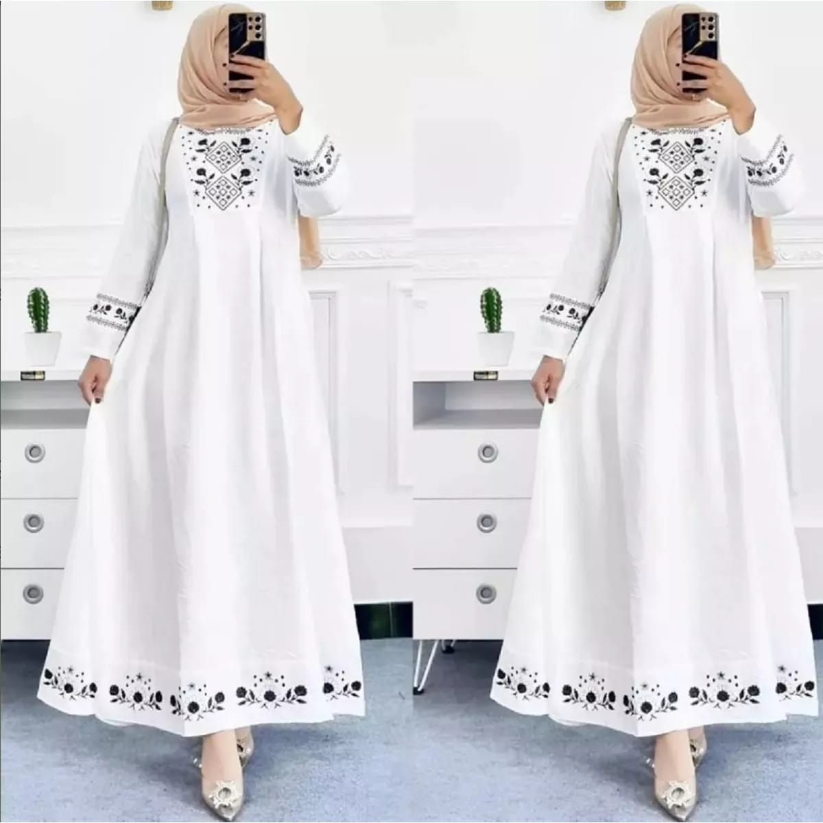 Gamis Putih Crinkle Faradil Maxy Dress Kondangan Baju Gamis Bordir Terbaru 2023 Long Dress Muslim