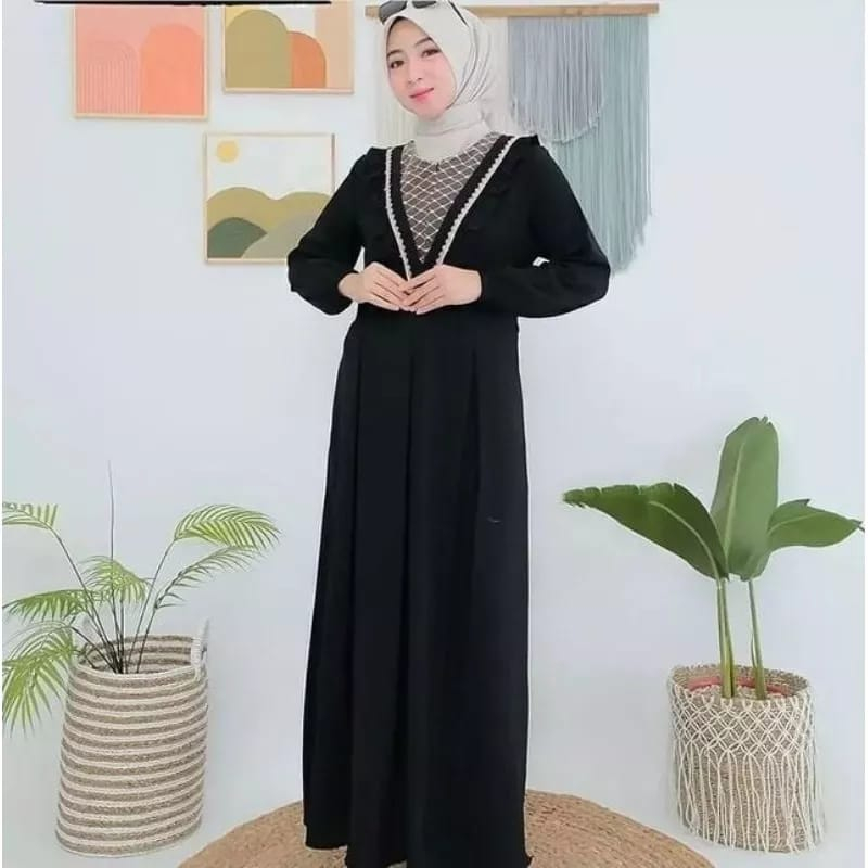 Gamis Kekinian Monaco Dress Gamis Remaja Crinkle Airflow Baju Wanita Jumbo Gamis Pesta Mewah Elegant