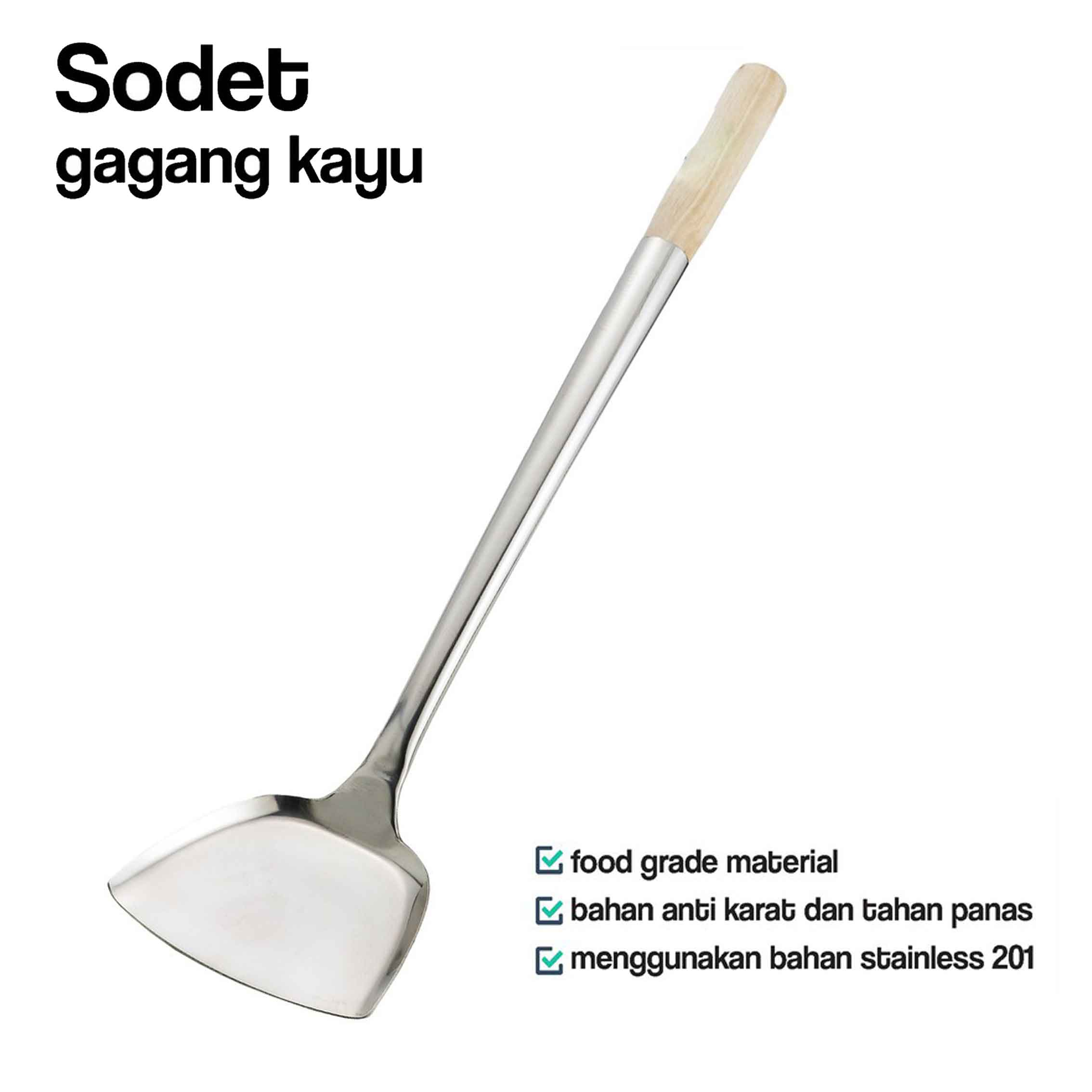 Spatula Stainless* Sodet Gagang Kayu* Sodet Anti Karat &amp; Tahan Panas