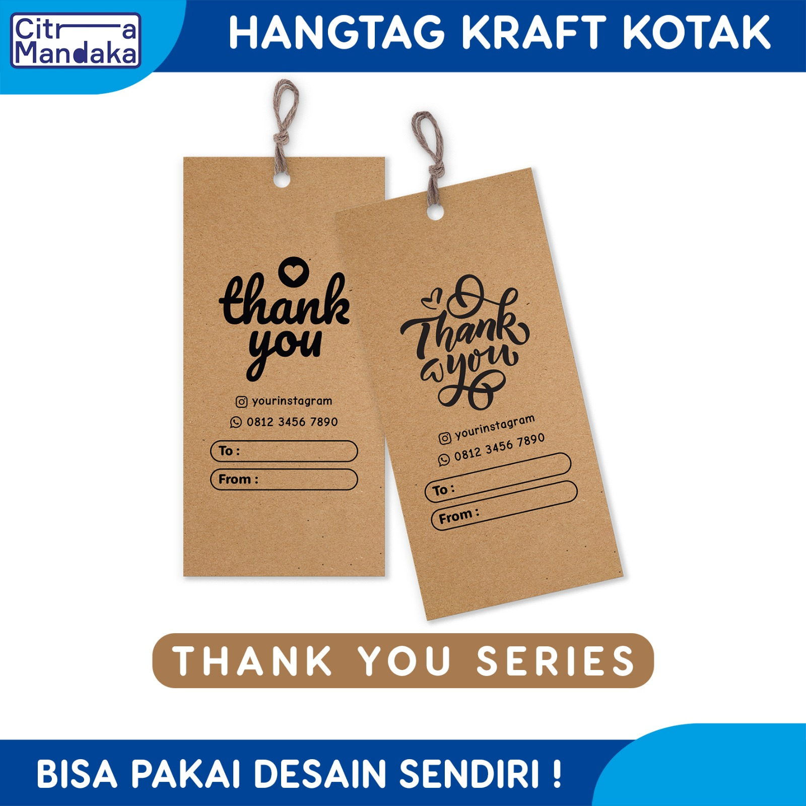 

Hang Tag Thank You Custom Kraft Paper 1 Sisi Thank You Series Ucapan Terima Kasih Tag Label Hampers