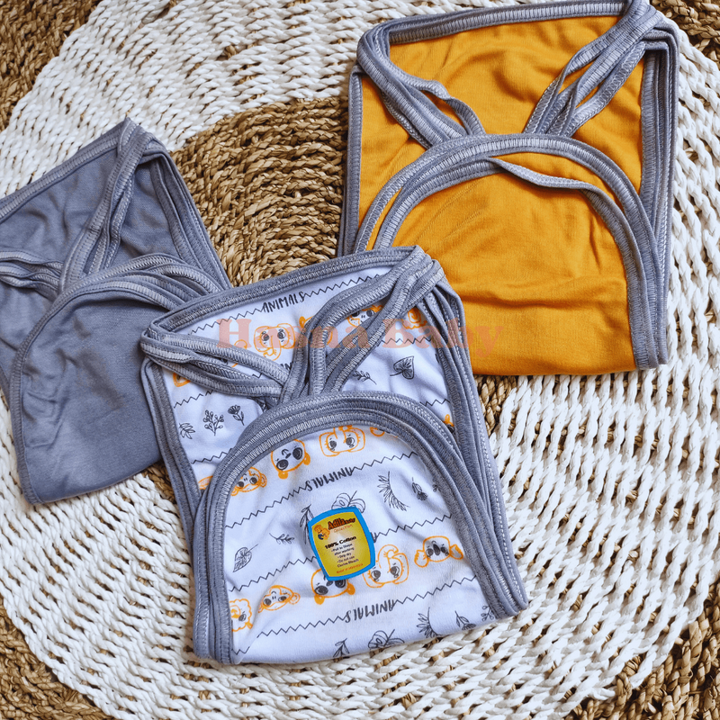 Paket Popok Tali Lusinan seri Abu Kuning Mustard Popok Tali Bayi Baru Lahir, Baby NewBorn Gift Set -Juragan Lebak