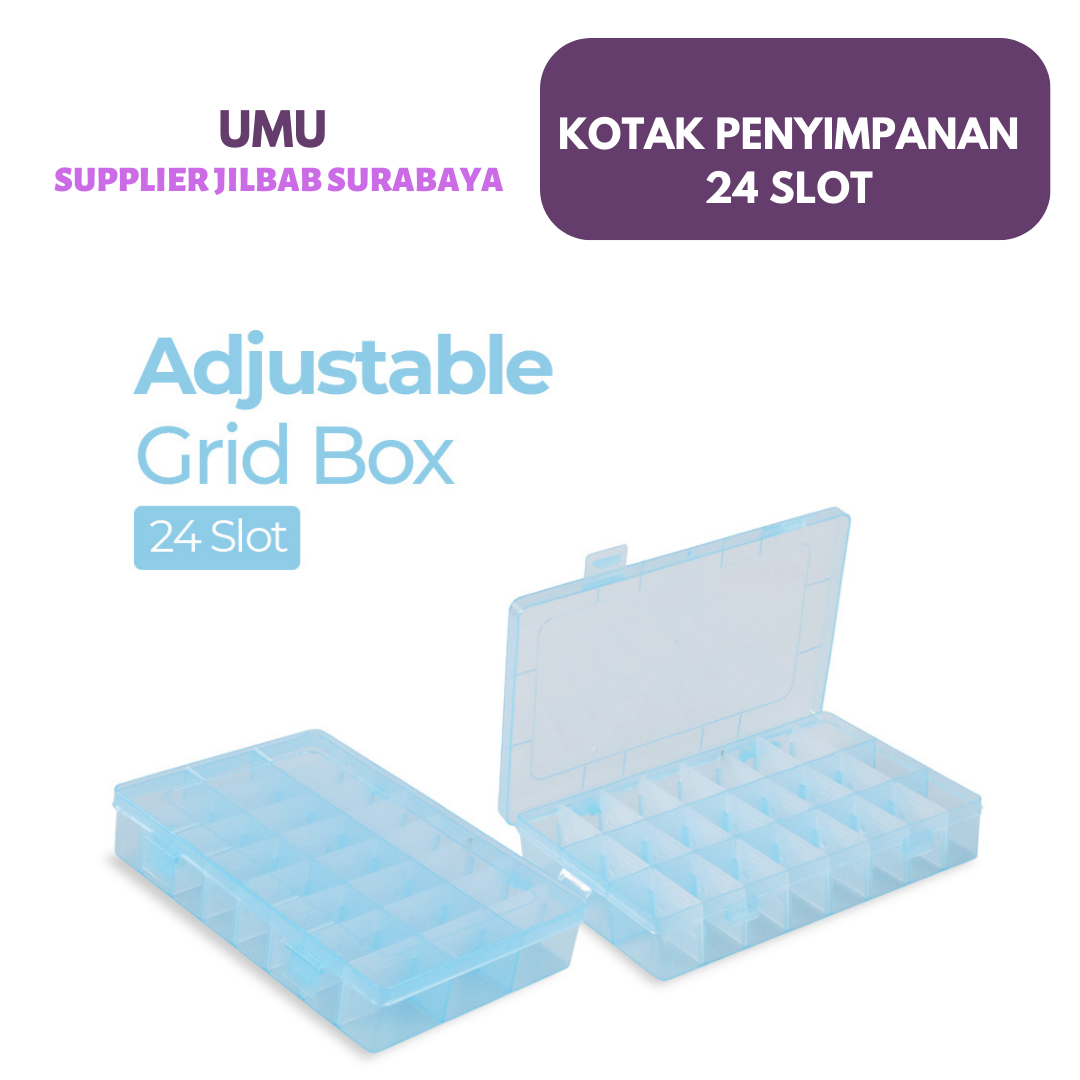 (UMU SUPPLIER) SQUARE KOTAK PENYIMPANAN ADJUSTABLE GRID BOX 24 SLOT STORAGE CASE ORGANIZER SEKAT KOTAK SERBAGUNA