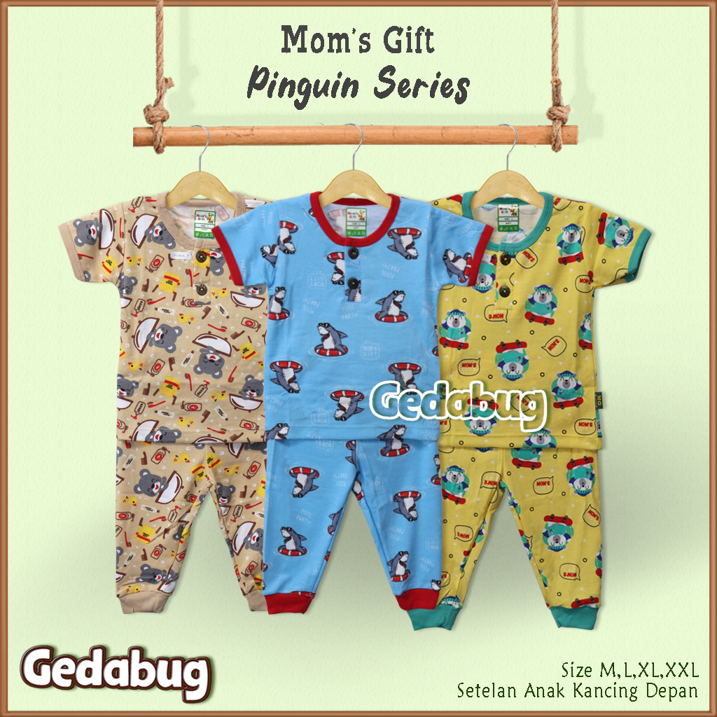 3 Setel - Setelan Anak CPR Mom's Gift HIU Series | Setelan Kaos anak Kancing Depan Moms Gift | Gedabug