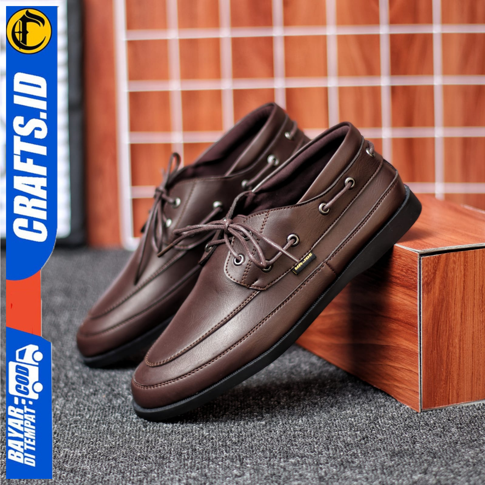 SepatuFormal Pantofel Pria Tali Hitam Kulit PU Original Brown Black Kantor Crafs Dario