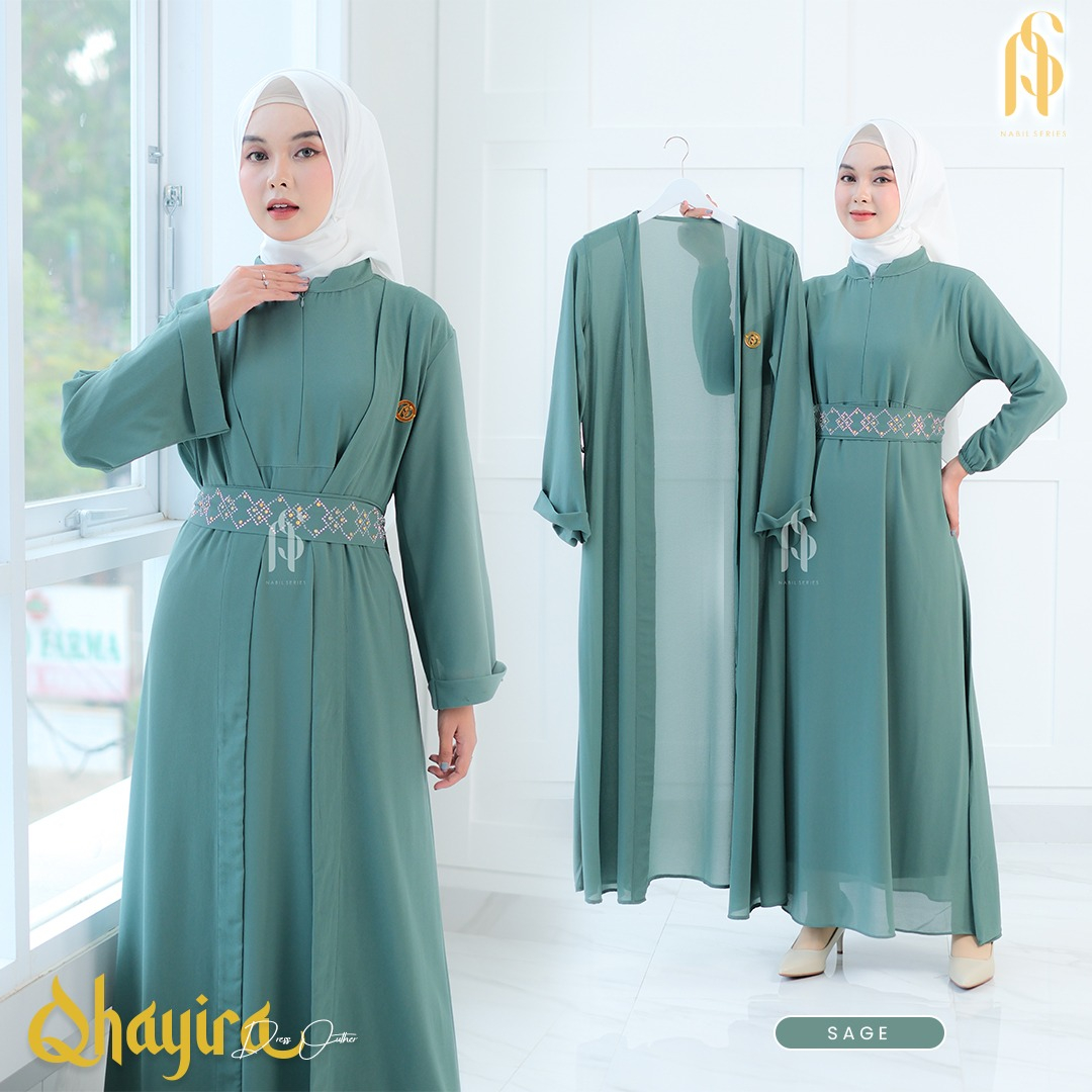 QHAIYRA DRESS CERUTY BABYDOLL BY NS OUTER ABAYA STYLE KELUARAN TERBARU OBI BELT MUTIARA