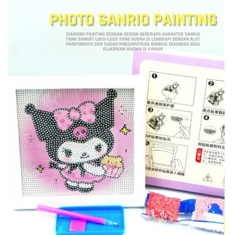 Stiker Korea Scrapbook Momo Diamond Painting Sanrio Edition + Bingkai 18cm X 18cm sticker lucu