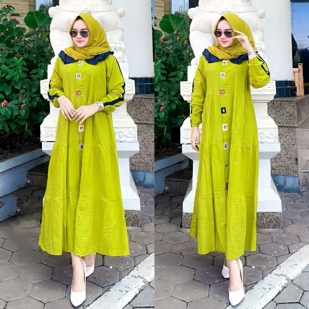 GAMIS WANITA TERBARU MERLYN DRESS BL BAHAN KAIN RAYON SIZE M L XL XXL BUSUI FRIENDLY (KANCING DEPAN 