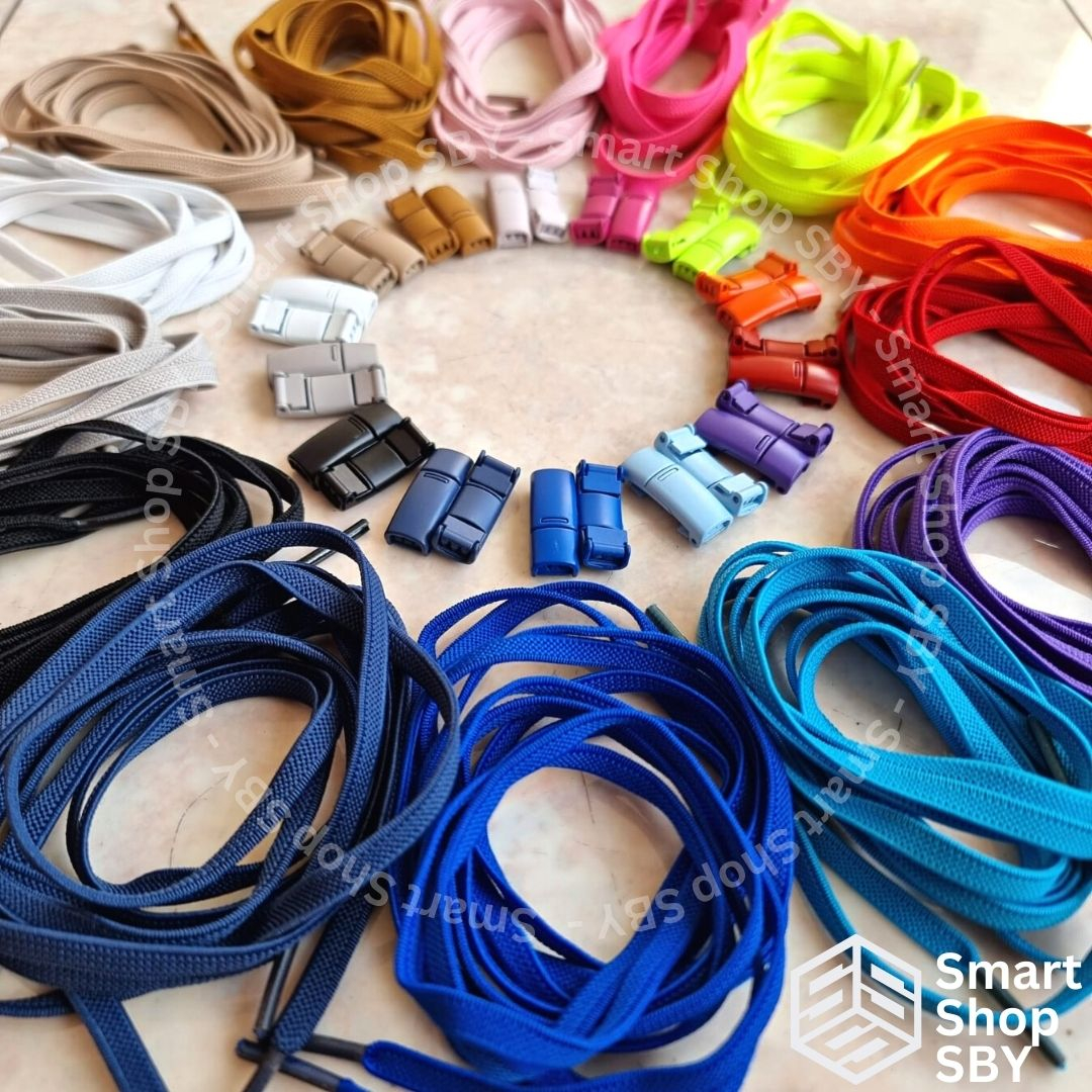 Tali Sepatu Elastis Lebar 6mm BUCKLE MAGNET WARNA SAMA DGN TALI NYA  Lock MAGNETIC MATTE Keren Elastic Lebar 6 mm Shoelace With Stylish MAGNETIC MATTE Buckle Lock (E)