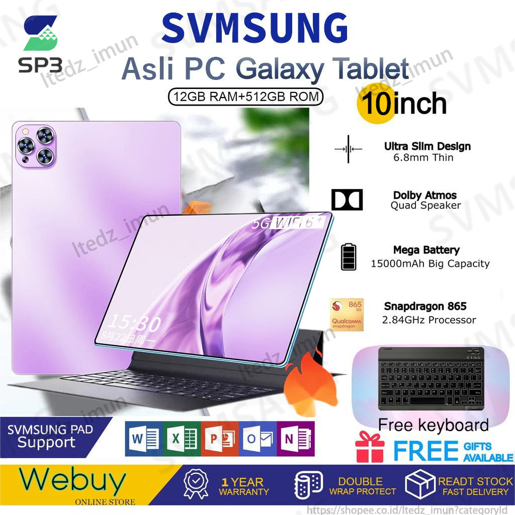 Tablet versi terbaru【Bisa COD】Tablet PC Asli Baru Galaxy Tab PRO11 12GB + 512GB Tablet Android 10.1i