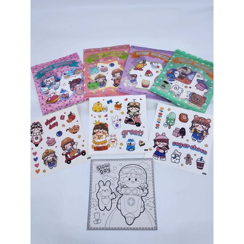 momo sticker aesthetic stiker flake set lucu unik korea