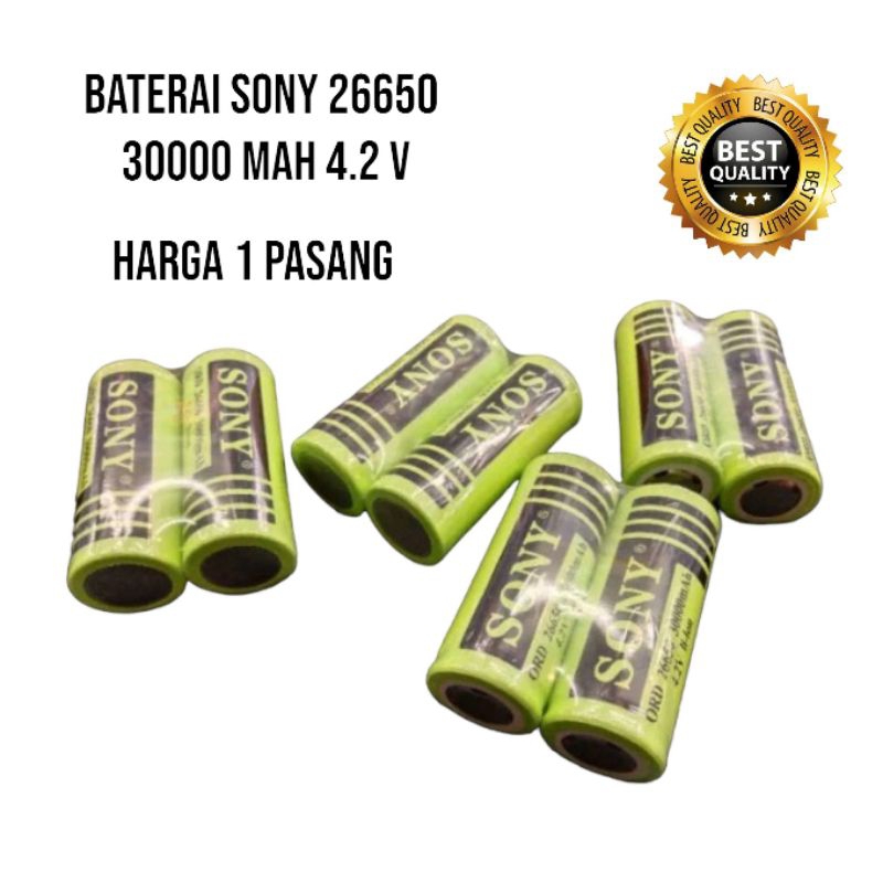 Baterai Cas Reacharger Sony ORD 26650 30000 MAH 4.2 V Harga 1 Pasang