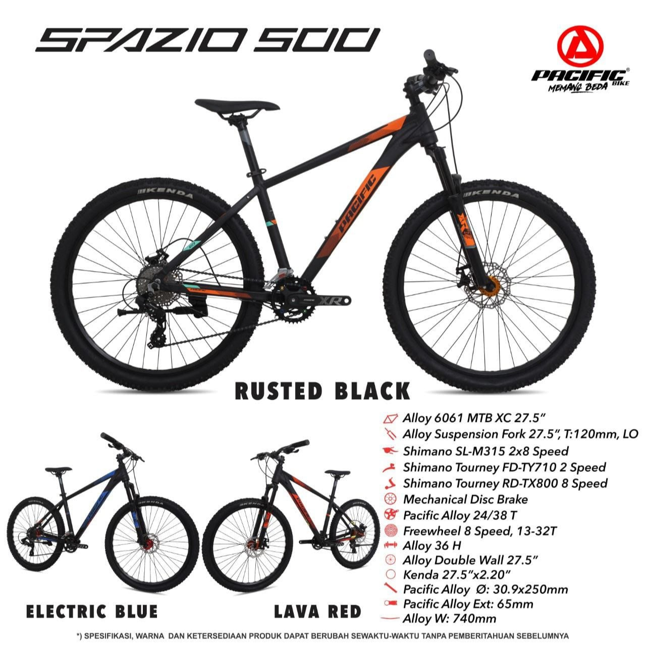 SEPEDA GUNUNG PACIFIC 27.5 MTB SPAZIO 500 2X8SPEED