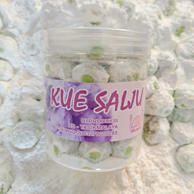 (Beli 1 Toples Kue Salju Pandan Gratis 1 Kemasan Pouch Kue Semprit/Sagu) Kue Salju Pandan Biba Snacks Toples Ukuran 600 ML