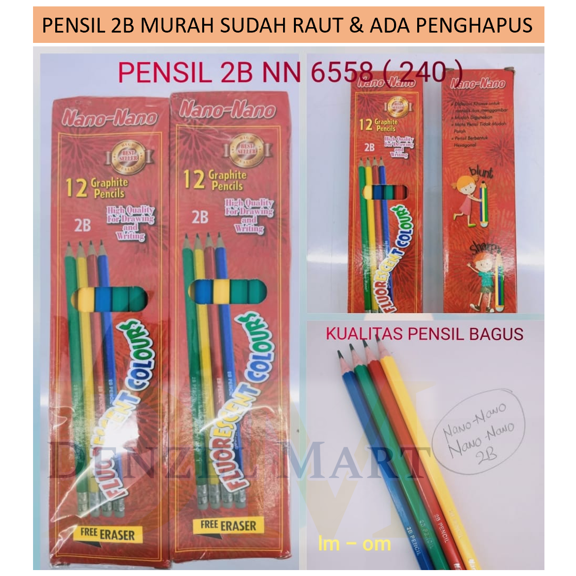 

[144pcs] Pensil kayu 2B murah nano nano sudah raut dengan penghapus cocok untuk souvenir