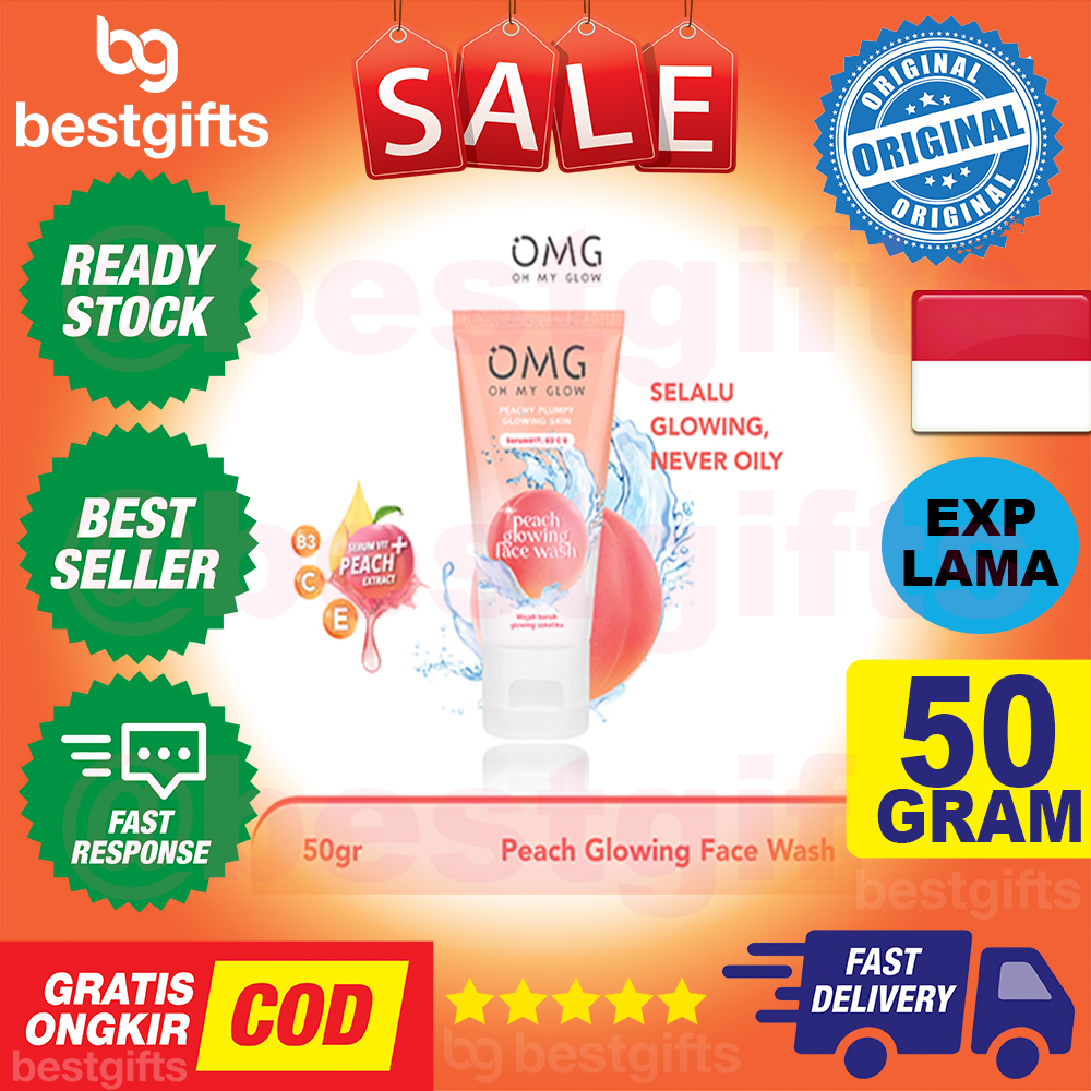 OH MY GLOW OMG PEACH GLOWING FACE WASH MELEMBABKAN MENCERAHKAN KULIT WAJAH 50 GRAM