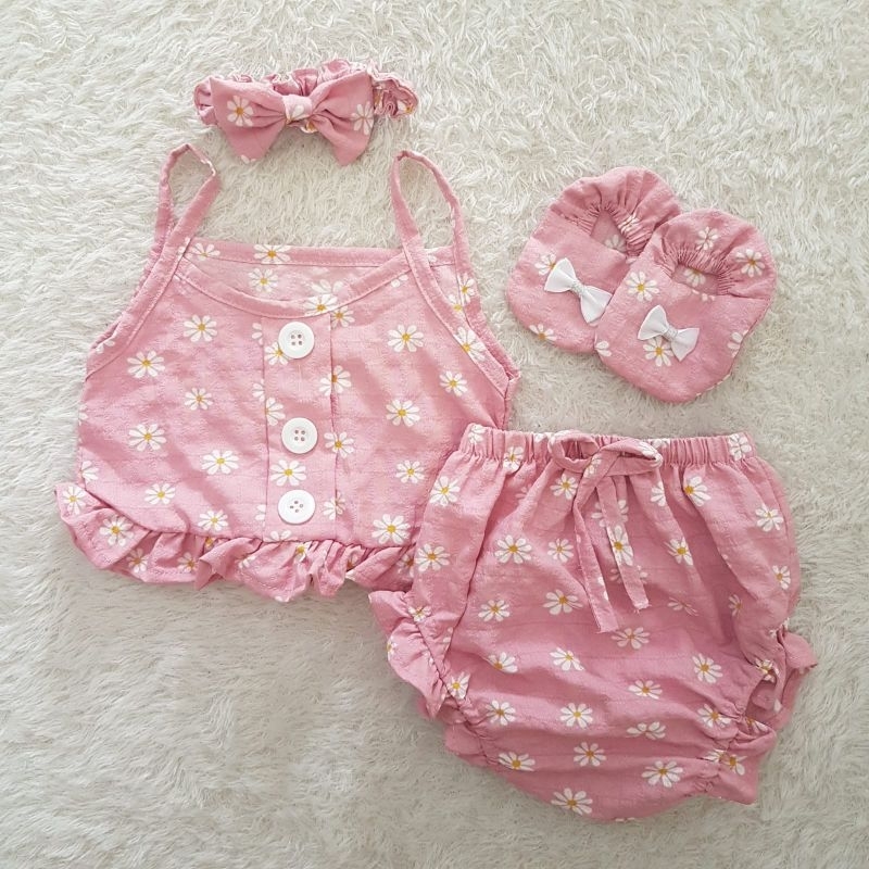 baju bayi flower overall bloomer (Dapet sesuai foto)