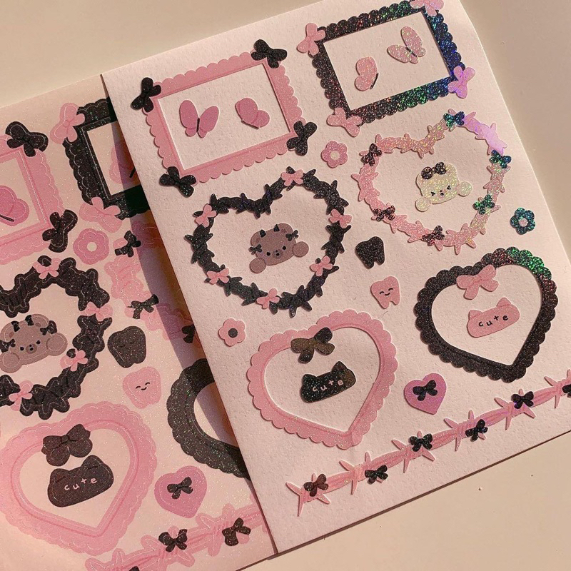 (READY) HOLOGRAPHIC BEAR PHONE STICKER SHEET | sticker deco beruang lucu blackpink photocard sleeve 