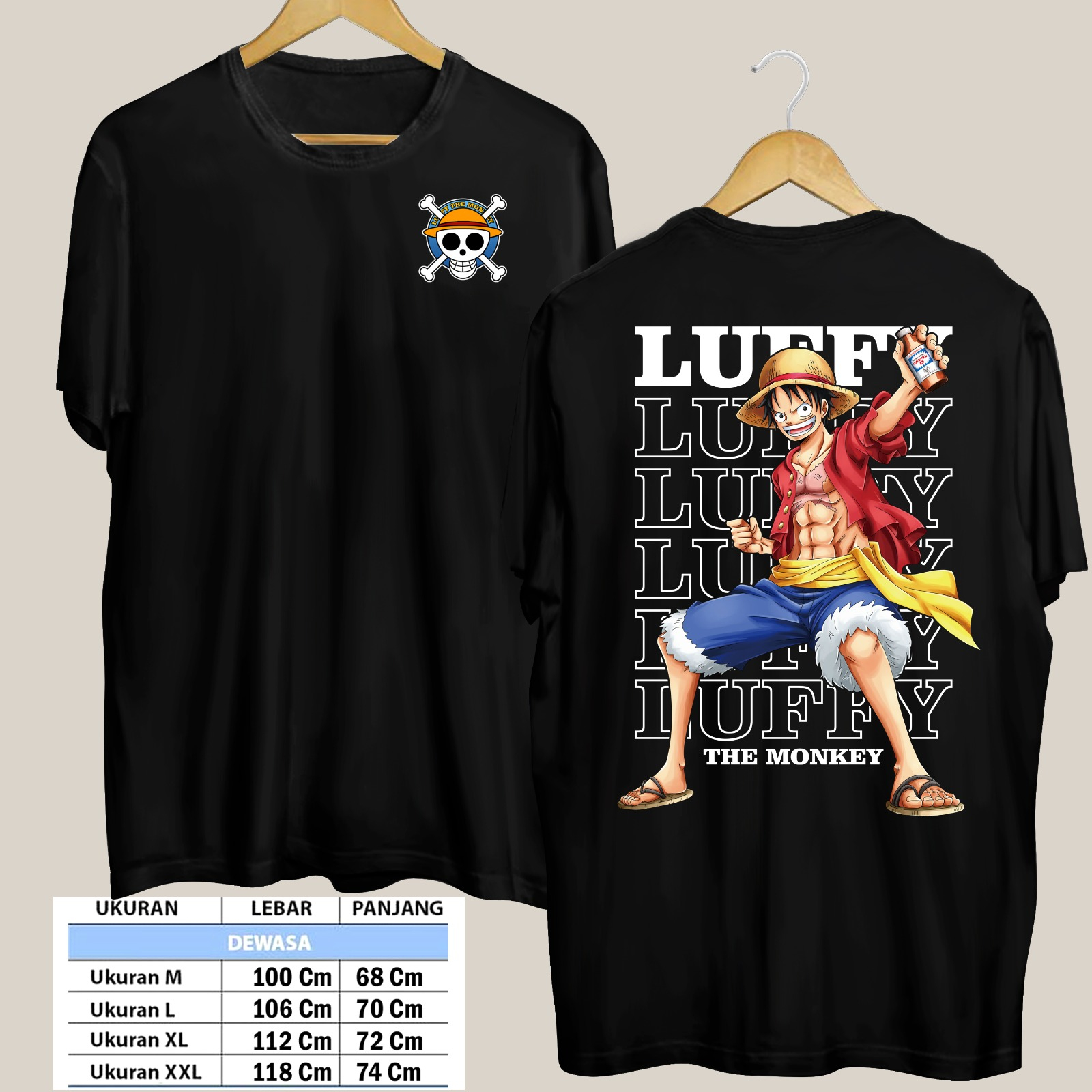 TSHIRT LUFFY THE MONKEY PIRANG CETAK PAKAI MESIN DTF (Digital Transfer Filem) KAOS DISTRO BAJU PRIA WANITA ATASAN SHIRT T-SHIRT Tangan Pendek