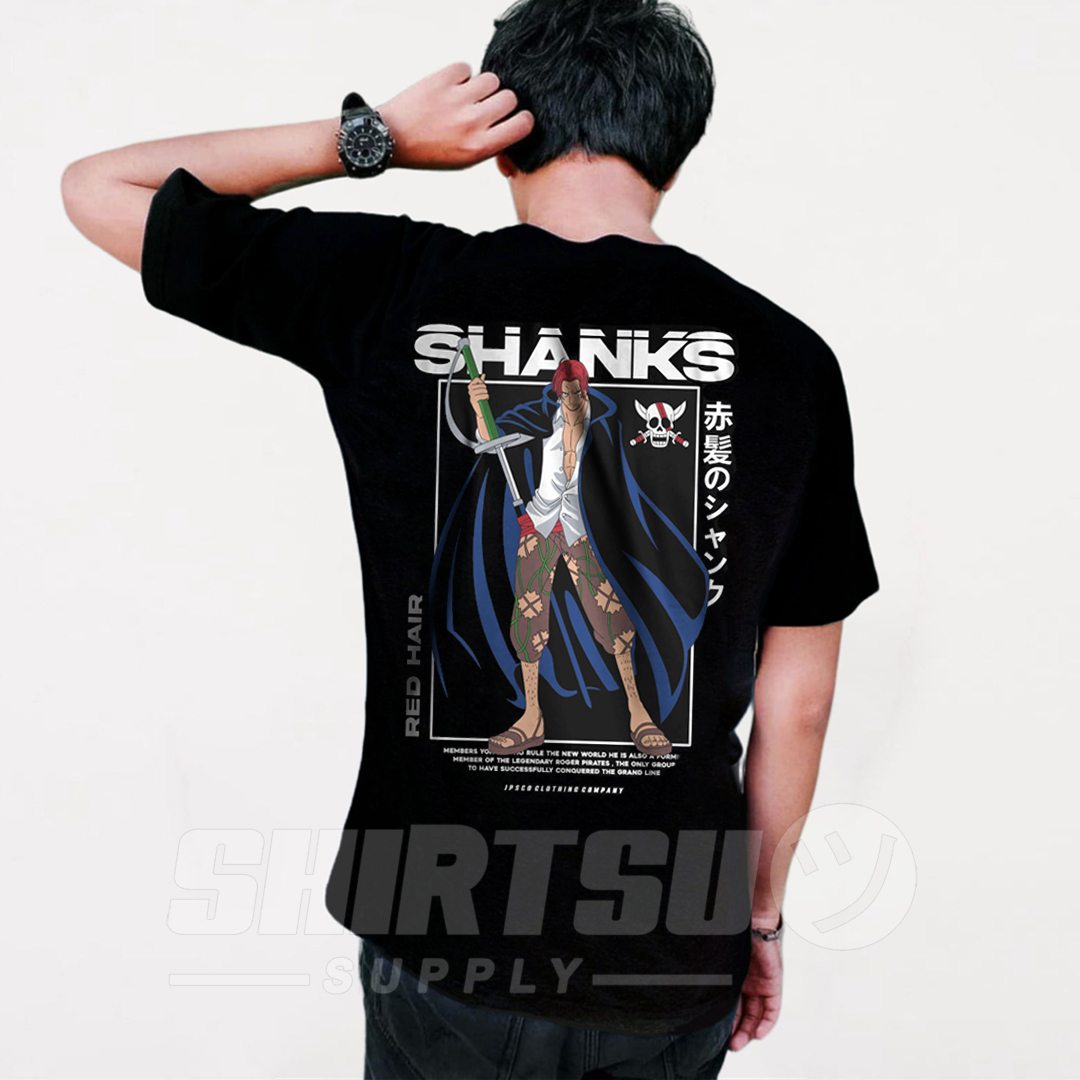 Shirtsu Supply Baju Kaos Merchandise T Shirt Distro Pria Anime Bounty Wanted Luffy Akagami no Shanks