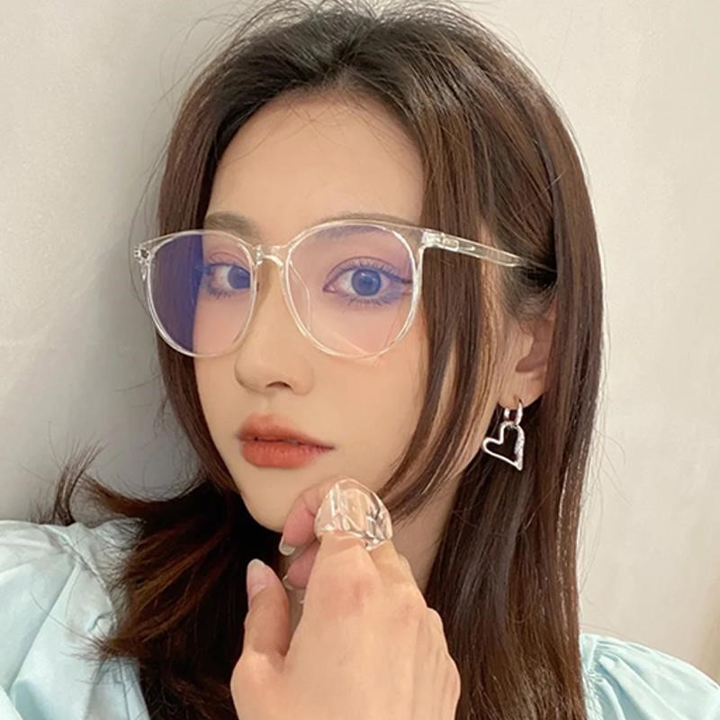 COD❤️Kacamata Wanita Korea Anti Radiasi Blue Light Transparan Bentuk Bulat Gaya Retro Eyeglasses Fashion