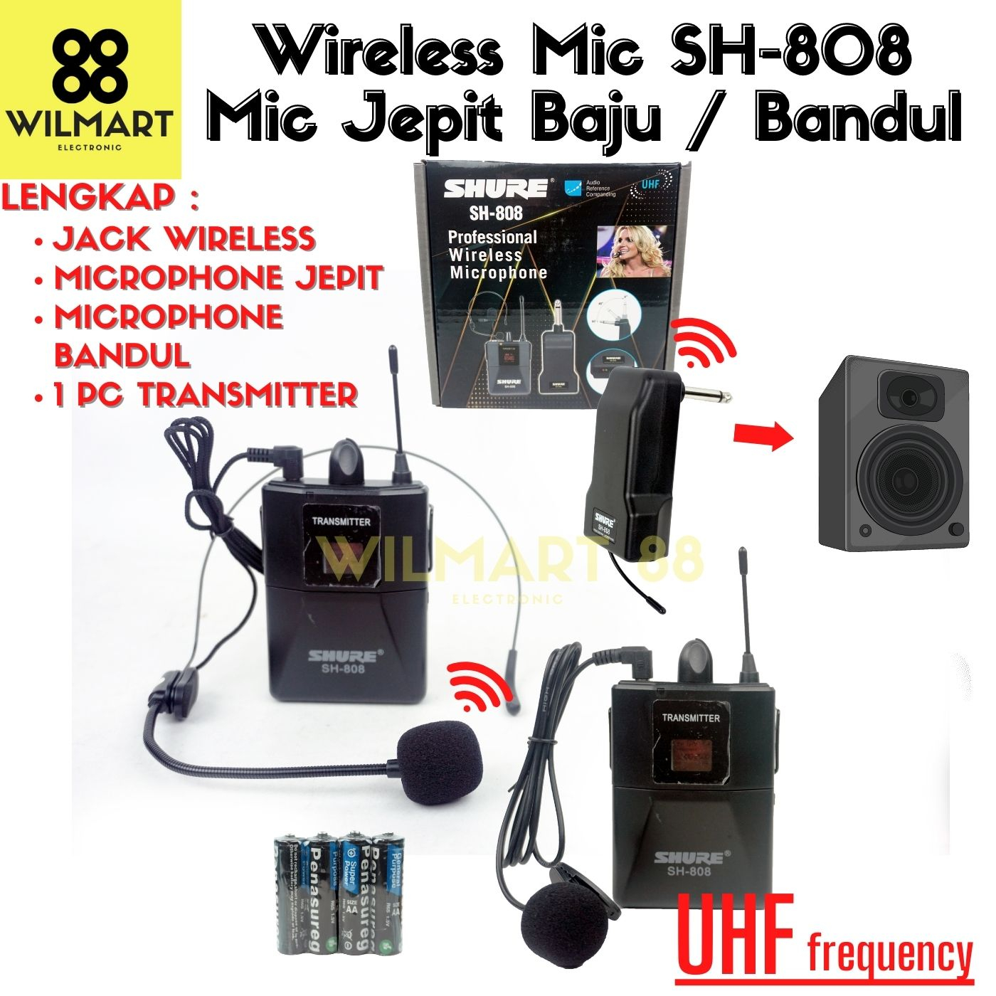 Professional Microphone SH-808 - Mic Jepit &amp; Bandul Wireless SH 808 - Jack , 2 Jenis Mic Bandul / Jepit , Transmitter Wireless, Jack HomeBaterai Litium Tanpa Wayar