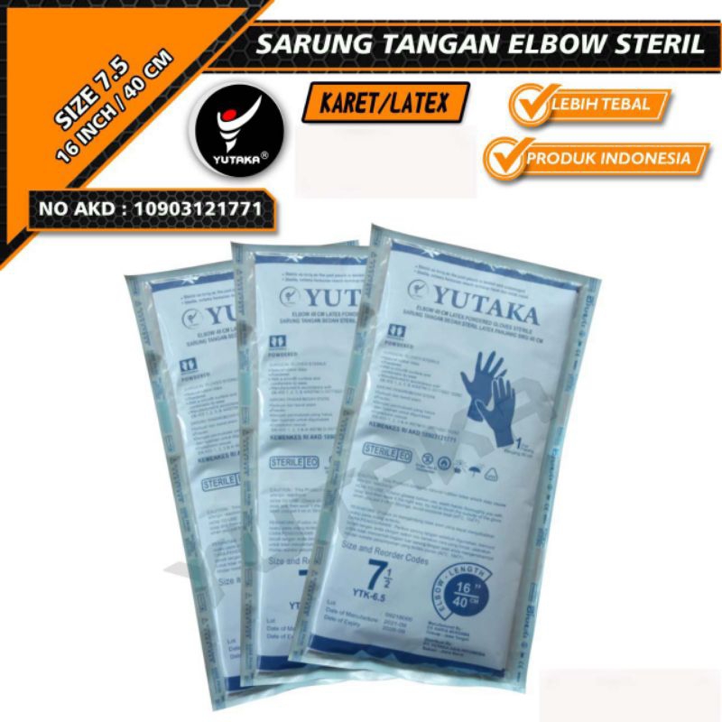 SARUNG TANGAN Elbow OBGYN GYNECOLOG steril Size 7,5 isi 10 psg